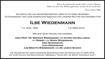 Anzeige von Ilse Wiedemann von MGO