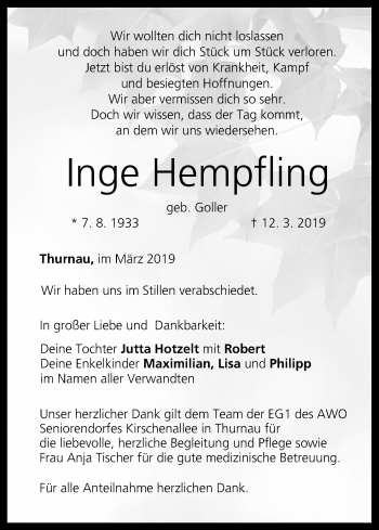 Anzeige von Inge Hempfling von MGO