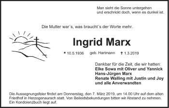 Anzeige von Ingrid Marx von MGO