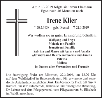 Anzeige von Irene Klier von MGO