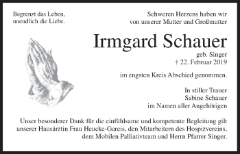 Anzeige von Irmgard Schauer von MGO