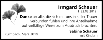 Anzeige von Irmgard Schauer von MGO