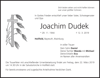 Anzeige von Joachim Dudek von MGO