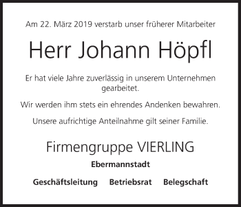 Anzeige von Johann Höpfl von MGO