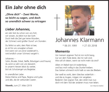 Anzeige von Johannes Klarmann von MGO