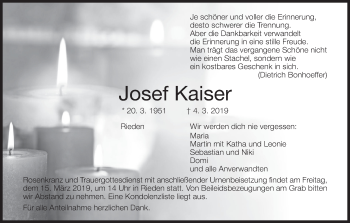 Anzeige von Josef Kaiser von MGO
