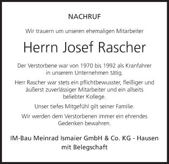 Anzeige von Josef Rascher von MGO