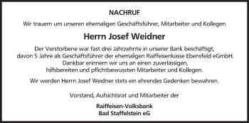 Anzeige von Josef Weidner von MGO