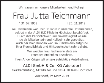 Anzeige von Jutta Teichmann von MGO