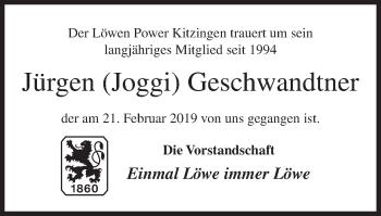 Anzeige von Jürgen Geschwandtner von MGO