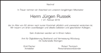 Anzeige von Jürgen Russek von MGO