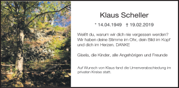 Anzeige von Klaus Scheller von MGO