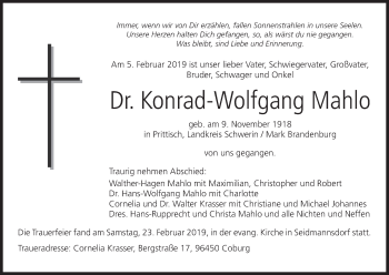 Anzeige von Konrad-Wolfgang Mahlo von MGO