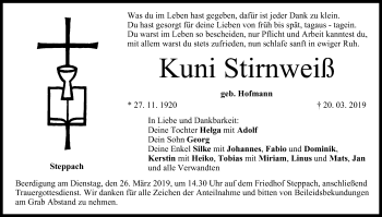 Anzeige von Kuni Stirnweiß von MGO