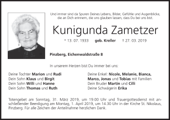 Anzeige von Kunigunda Zametzer von MGO