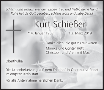 Anzeige von Kurt Schießer von MGO