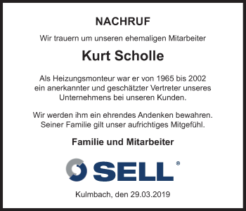 Anzeige von Kurt Scholle von MGO