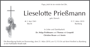 Anzeige von Lieselotte Prießmann von MGO