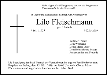 Anzeige von Lilo Fleischmann von MGO