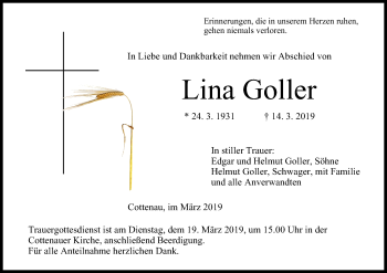 Anzeige von Lina Goller von MGO