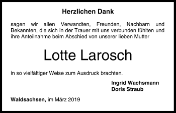 Anzeige von Lotte Larosch von MGO