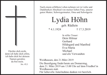 Anzeige von Lydia Höhn von MGO