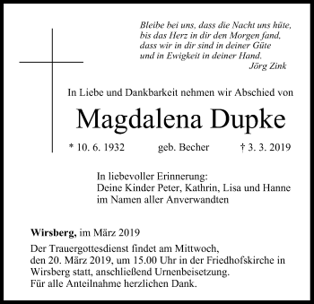 Anzeige von Magdalena Dupke von MGO