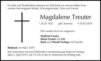 Anzeige von Magdalene Treuter von MGO