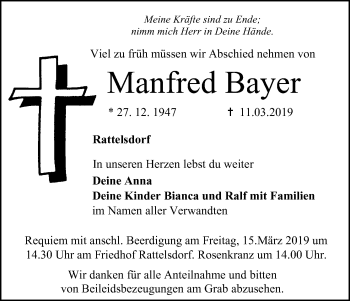 Anzeige von Manfred Bayer von MGO