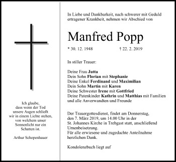 Anzeige von Manfred Popp von MGO
