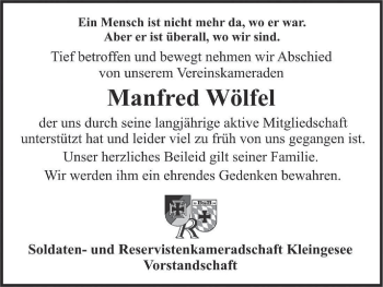 Anzeige von Manfred Wölfel von MGO