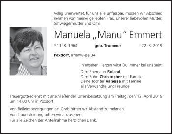 Anzeige von Manuela Emmert von MGO