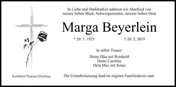 Anzeige von Marga Beyerlein von MGO