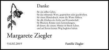 Anzeige von Margarete Ziegler von MGO