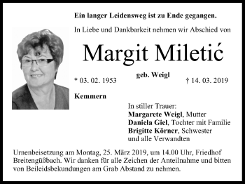 Anzeige von Margit Miletic von MGO