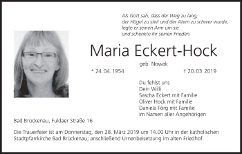 Anzeige von Maria Eckert-Hock von MGO