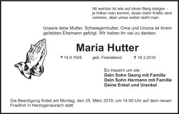 Anzeige von Maria Hutter von MGO