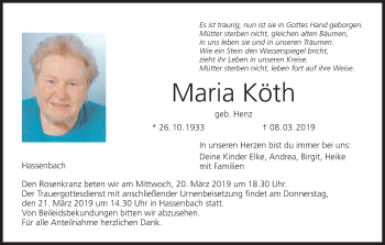 Anzeige von Maria Köth von MGO