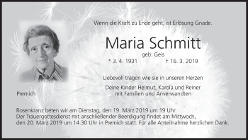 Anzeige von Maria Schmitt von MGO