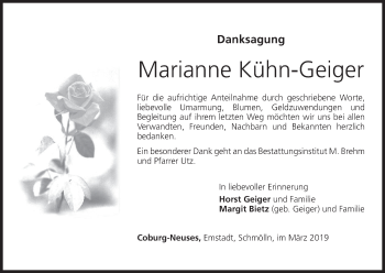 Anzeige von Marianne Kühn-Geiger von MGO
