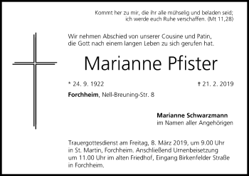 Anzeige von Marianne Pfister von MGO