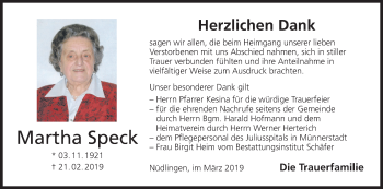 Anzeige von Martha Speck von MGO