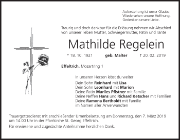 Anzeige von Mathilde Regelein von MGO