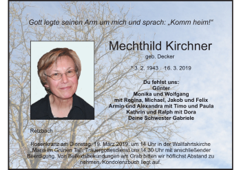 Anzeige von Mechthild Kirchner von MGO