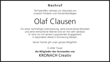 Anzeige von Olaf Clausen von MGO