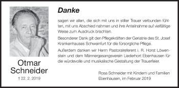 Anzeige von Otmar Schneider von MGO