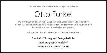 Anzeige von Otto Forkel von MGO