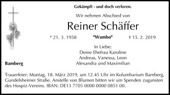 Anzeige von Reiner Schäffer von MGO