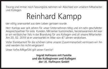 Anzeige von Reinhard Kampp von MGO
