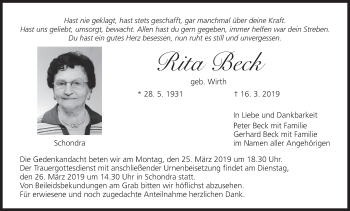 Anzeige von Rita Beck von MGO